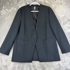 Spanx Single Button Structured Blazer Women Large Black Collarless (1422)